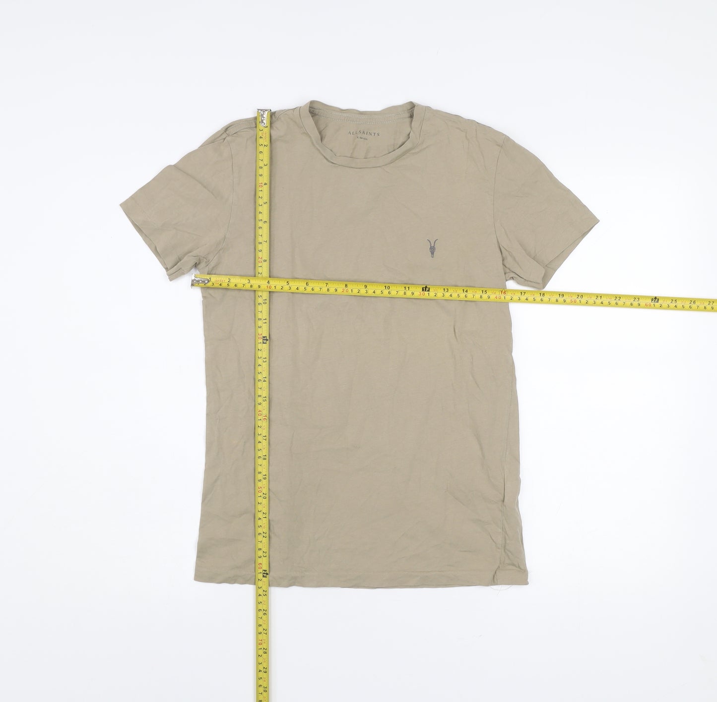 AllSaints Men's Beige XS Slim Fit Cotton Crew Neck T-Shirt