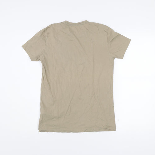 AllSaints Men's Beige XS Slim Fit Cotton Crew Neck T-Shirt