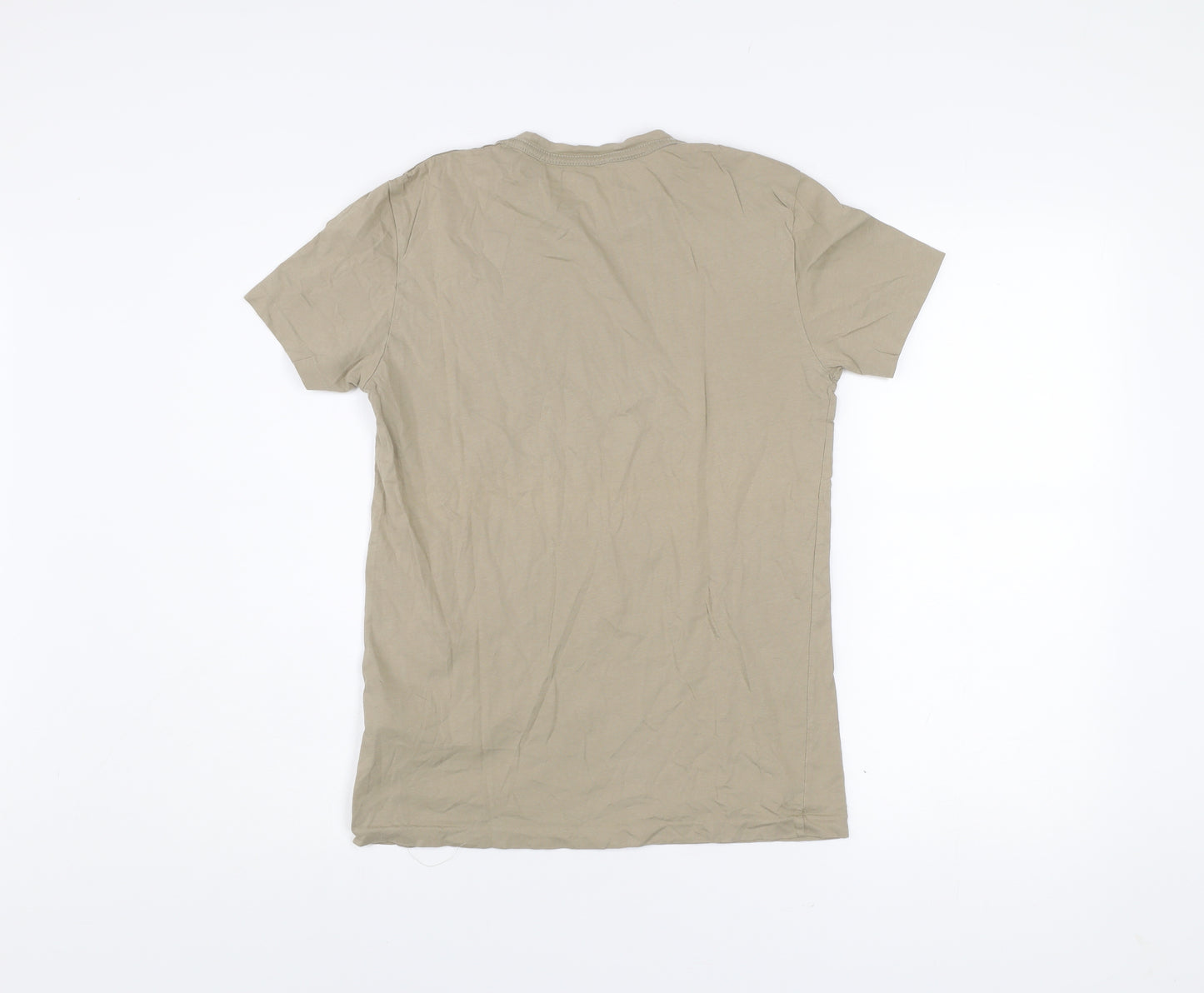 AllSaints Men's Beige XS Slim Fit Cotton Crew Neck T-Shirt