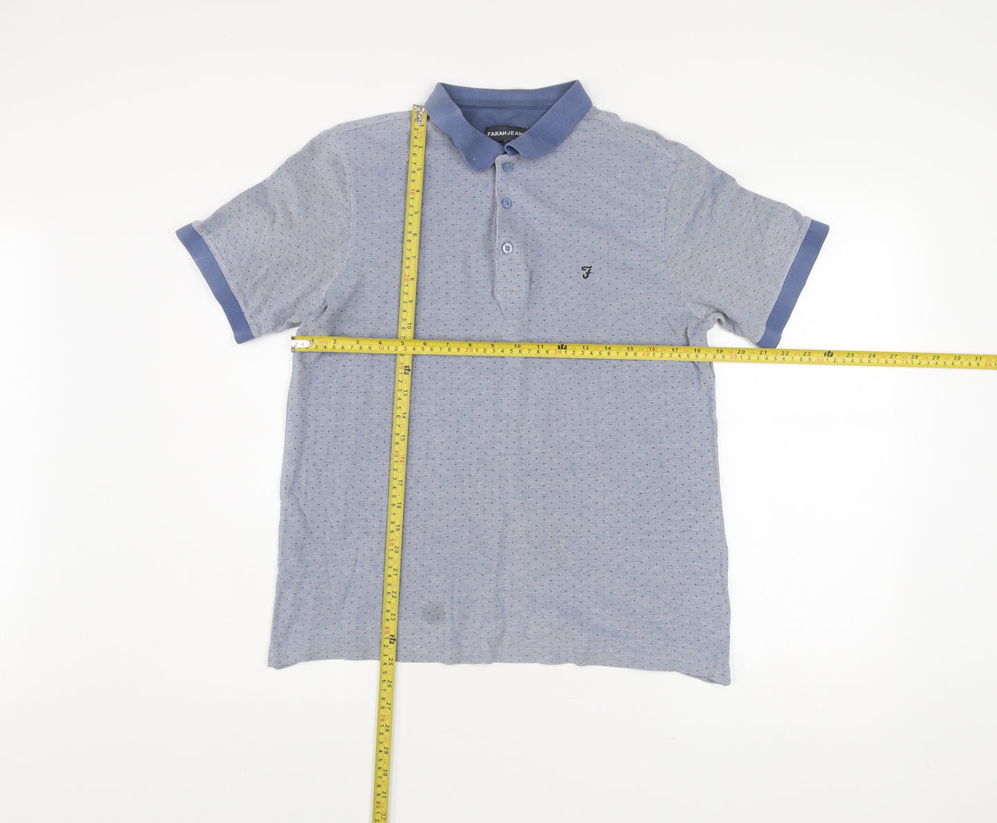 Farah Jeans Men's Blue Medium Polo Shirt Short Sleeve Cotton