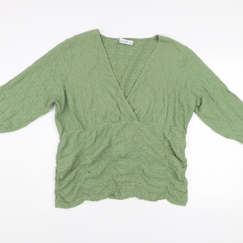 Gallery Women’s Green XL Wrap Blouse 3/4 Sleeve V-Neck Top