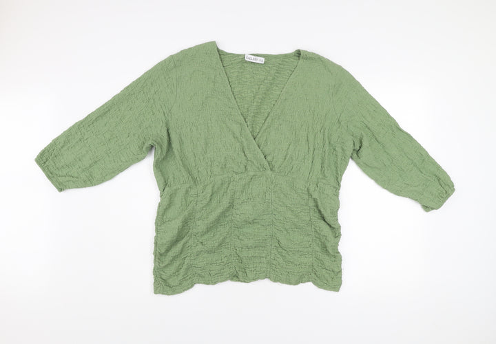 Gallery Women’s Green XL Wrap Blouse 3/4 Sleeve V-Neck Top