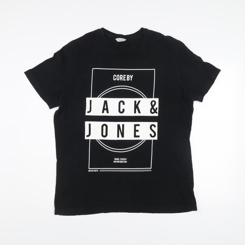 Jack & Jones Men’s Black XL Graphic Print Crew Neck T-Shirt