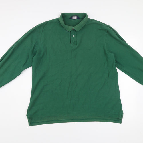 Lands' End Men's Green Cotton Long Sleeve Polo Shirt L Regular Fit