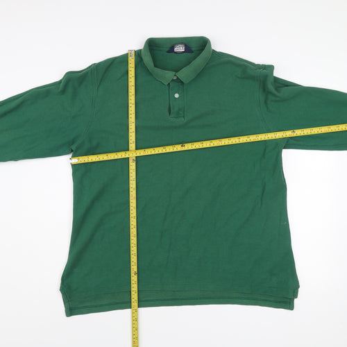 Lands' End Men's Green Cotton Long Sleeve Polo Shirt L Regular Fit