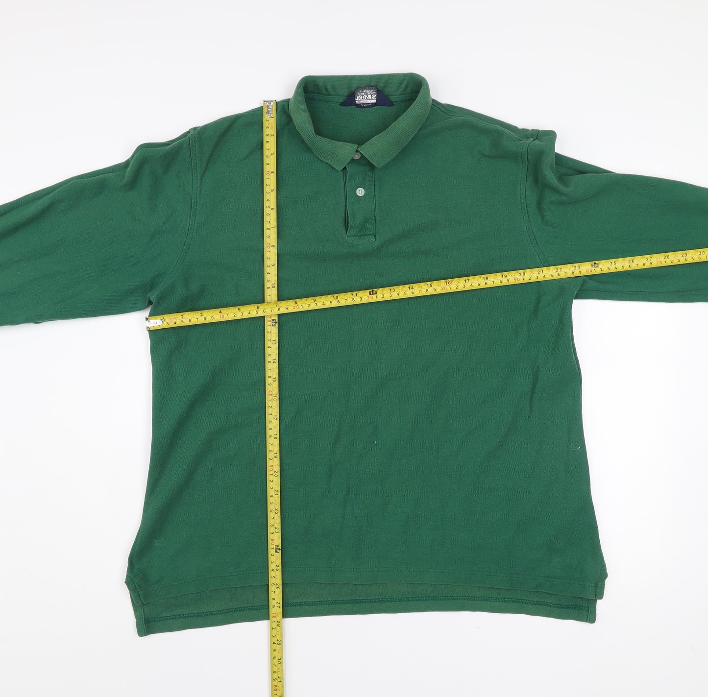 Lands' End Men's Green Cotton Long Sleeve Polo Shirt L Regular Fit