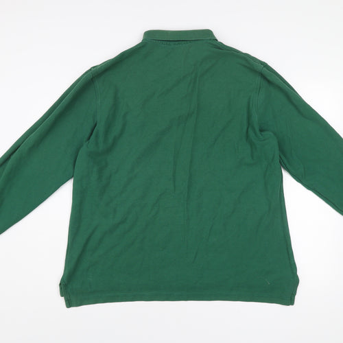 Lands' End Men's Green Cotton Long Sleeve Polo Shirt L Regular Fit