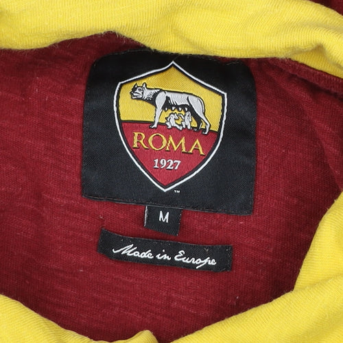 AS Roma Men Red Cotton Long Sleeve Collared Football Shirt M