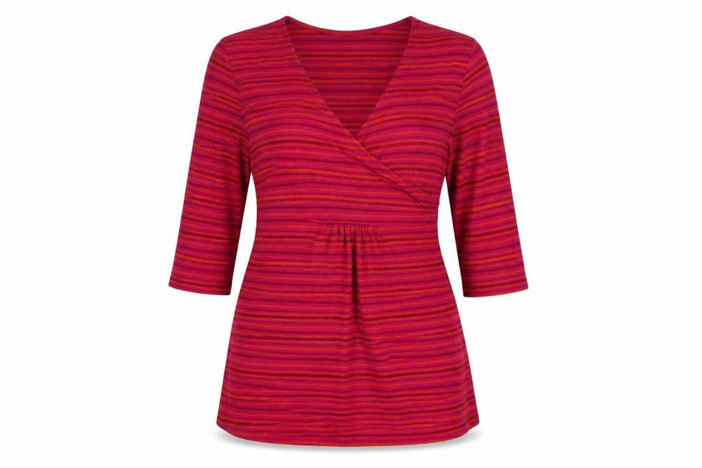 Front view of H&M Mama women’s maternity striped wrap blouse, size UK 12, multicoloured