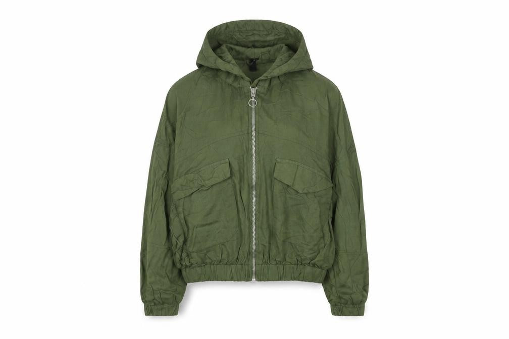 Front view of Rio women’s green xs cropped hooded zip windbreaker jacket
