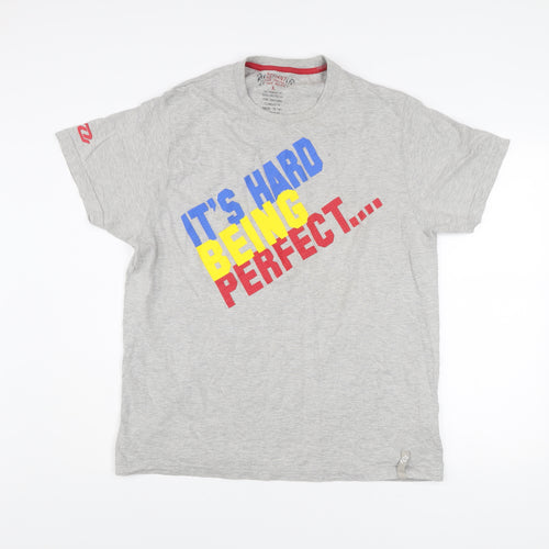 Defiant Men's Grey XL Funny Graphic Print Crew Neck T-Shirt