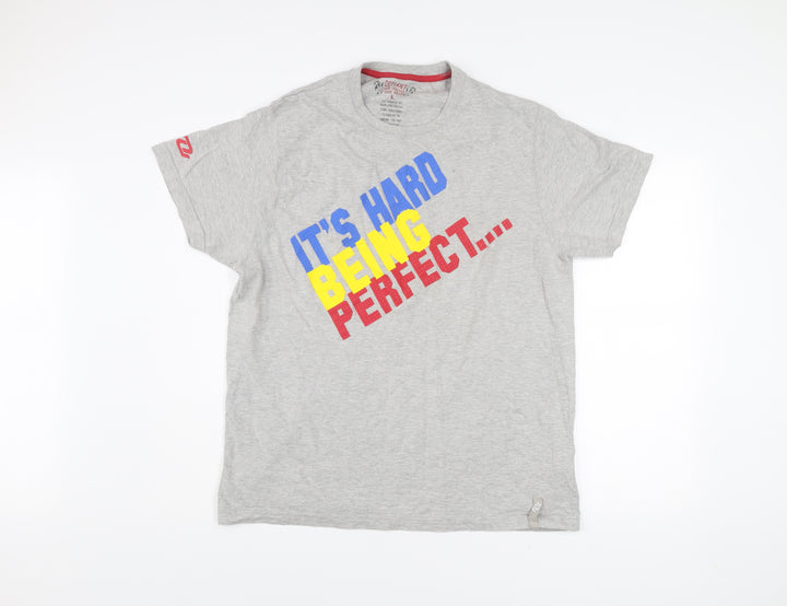 Defiant Men's Grey XL Funny Graphic Print Crew Neck T-Shirt