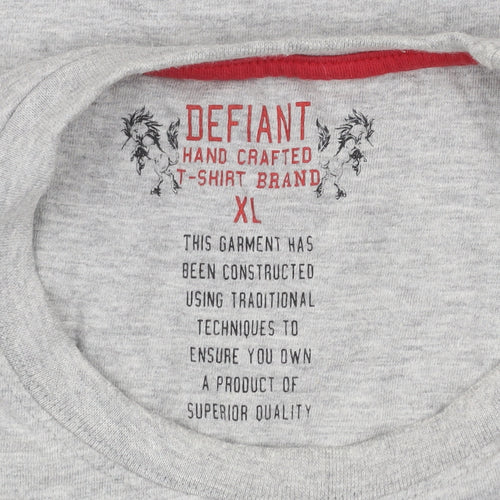 Defiant Men's Grey XL Funny Graphic Print Crew Neck T-Shirt