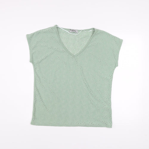 Alexara Womens Green V-Neck Short Sleeve Stretch T-Shirt Size M