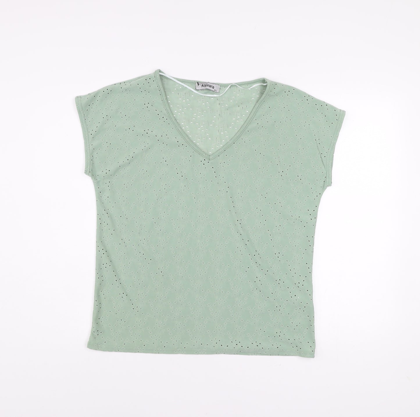 Alexara Womens Green V-Neck Short Sleeve Stretch T-Shirt Size M