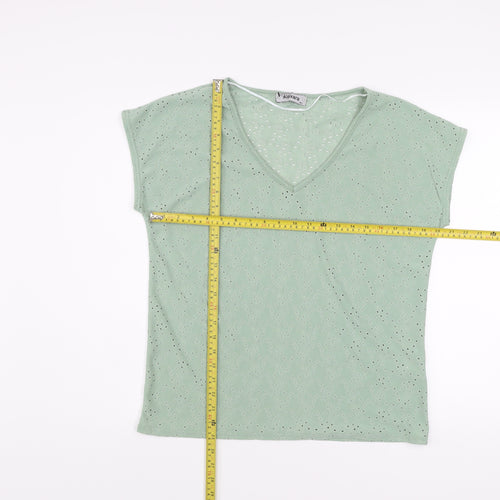Alexara Womens Green V-Neck Short Sleeve Stretch T-Shirt Size M