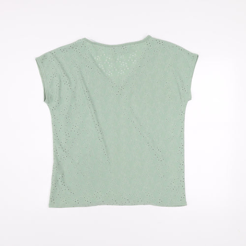 Alexara Womens Green V-Neck Short Sleeve Stretch T-Shirt Size M