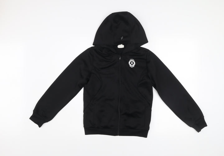 H&M Boys Black 11-12 Years Track Jacket Hooded Full Zip Sport Activewear