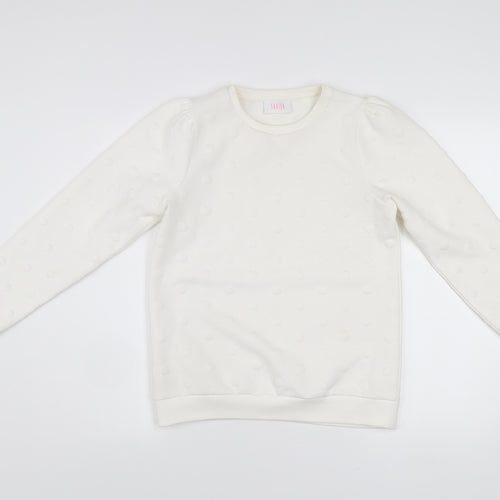 Savida Women Ivory XS Pullover Jumper Crew Neck Polka Dot Puff Sleeve