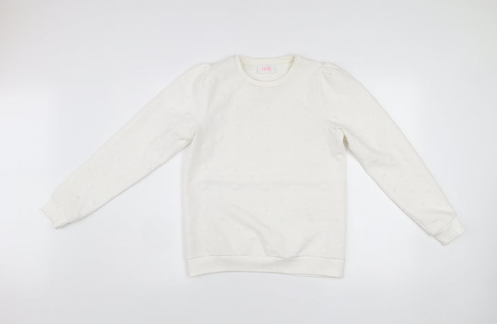Savida Women Ivory XS Pullover Jumper Crew Neck Polka Dot Puff Sleeve