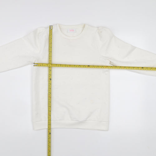 Savida Women Ivory XS Pullover Jumper Crew Neck Polka Dot Puff Sleeve
