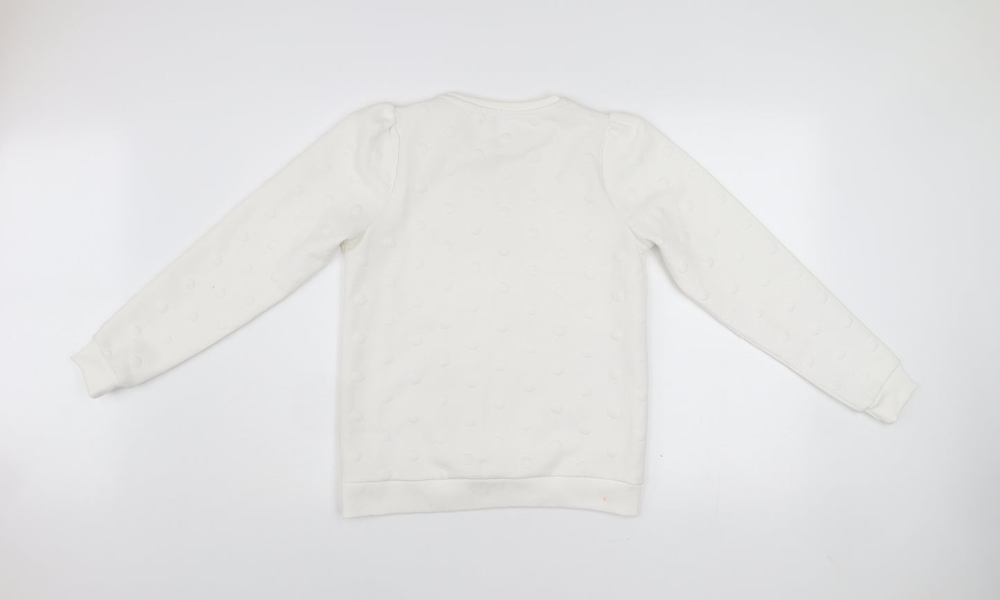 Savida Women Ivory XS Pullover Jumper Crew Neck Polka Dot Puff Sleeve