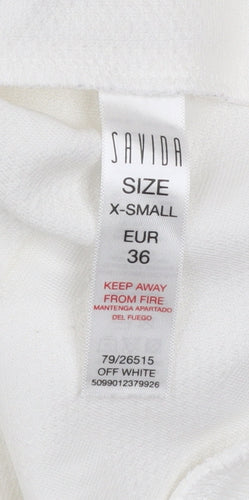 Savida Women Ivory XS Pullover Jumper Crew Neck Polka Dot Puff Sleeve