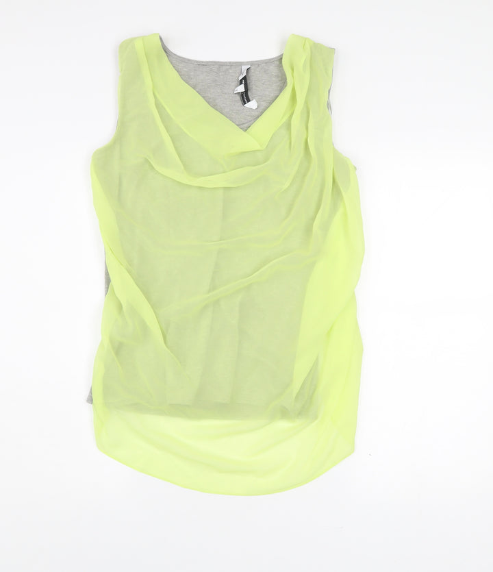 Jonathan Saunders Womens Grey Yellow Cowl Neck Sleeveless Blouse Size 14