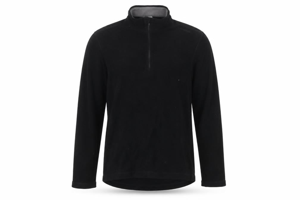 Front view of Decathlon Men’s Black Fleece Sweatshirt, size L, 1/2 Zip Pullover Outdoor
