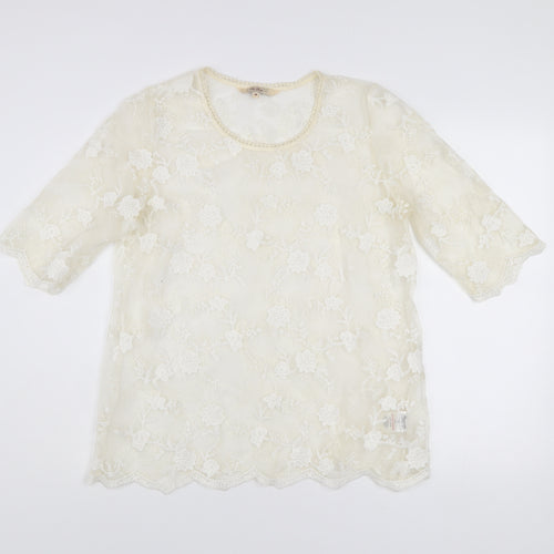 Post Script Women’s Ivory Lace Floral Blouse Size 16 Tunic Top