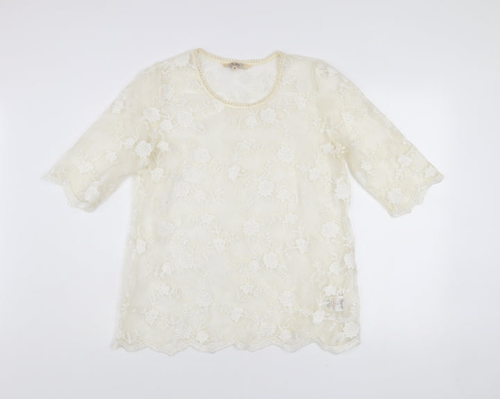 Post Script Women’s Ivory Lace Floral Blouse Size 16 Tunic Top