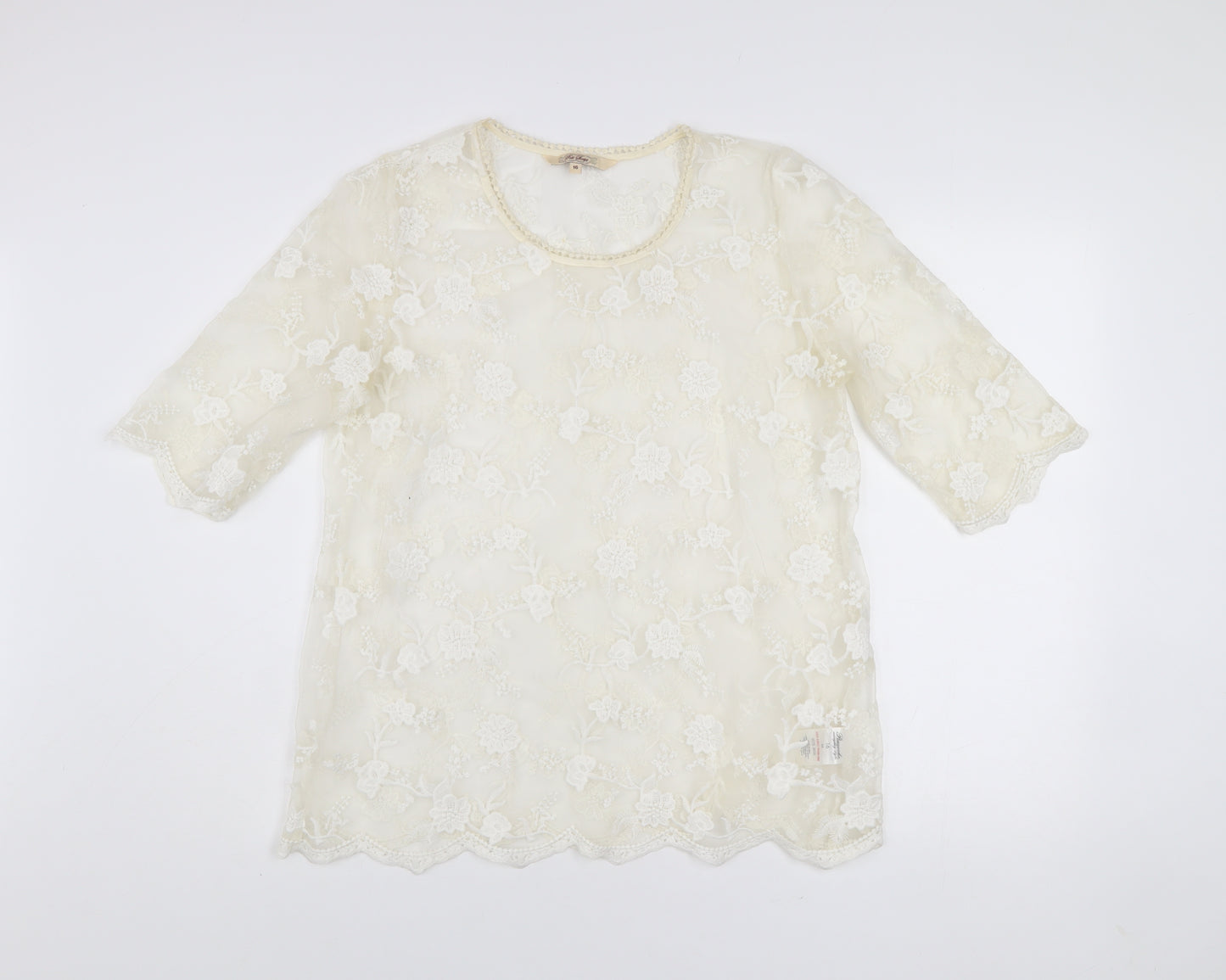 Post Script Women’s Ivory Lace Floral Blouse Size 16 Tunic Top