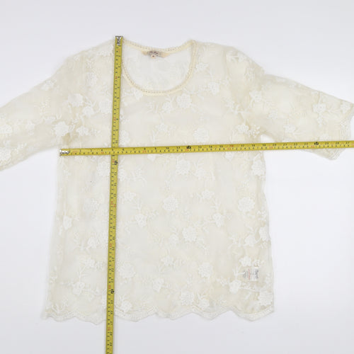 Post Script Women’s Ivory Lace Floral Blouse Size 16 Tunic Top