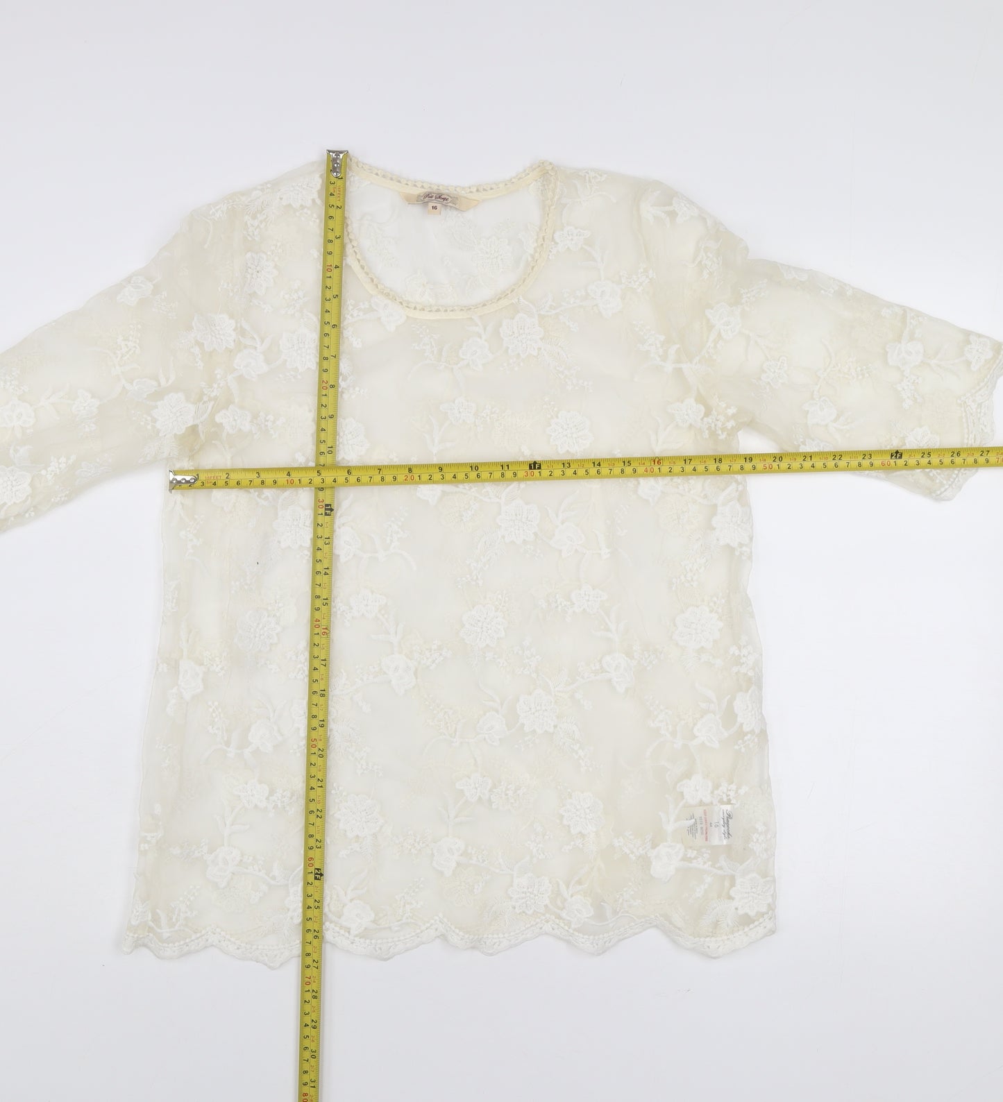 Post Script Women’s Ivory Lace Floral Blouse Size 16 Tunic Top