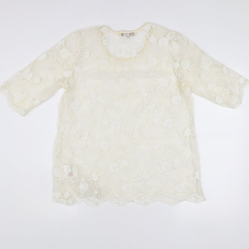 Post Script Women’s Ivory Lace Floral Blouse Size 16 Tunic Top