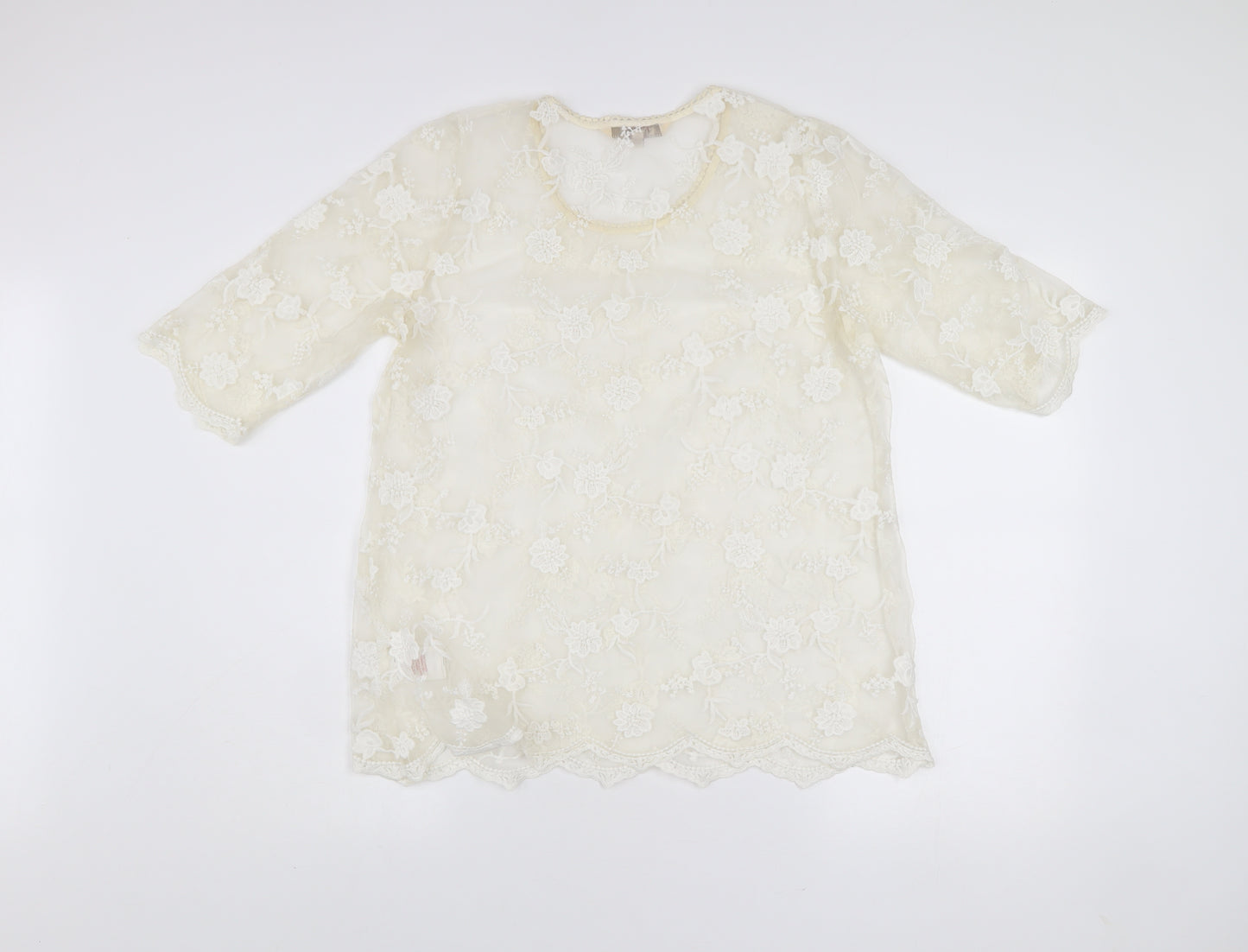 Post Script Women’s Ivory Lace Floral Blouse Size 16 Tunic Top