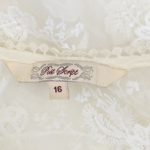 Post Script Women’s Ivory Lace Floral Blouse Size 16 Tunic Top