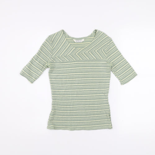 Tehen Womens Green Striped Knit Short Sleeve Scoop Neck T-Shirt Size S