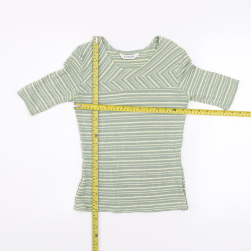 Tehen Womens Green Striped Knit Short Sleeve Scoop Neck T-Shirt Size S