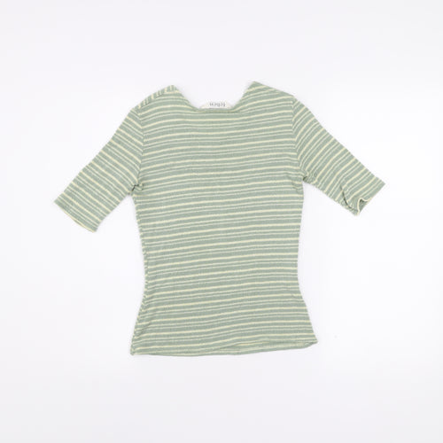 Tehen Womens Green Striped Knit Short Sleeve Scoop Neck T-Shirt Size S