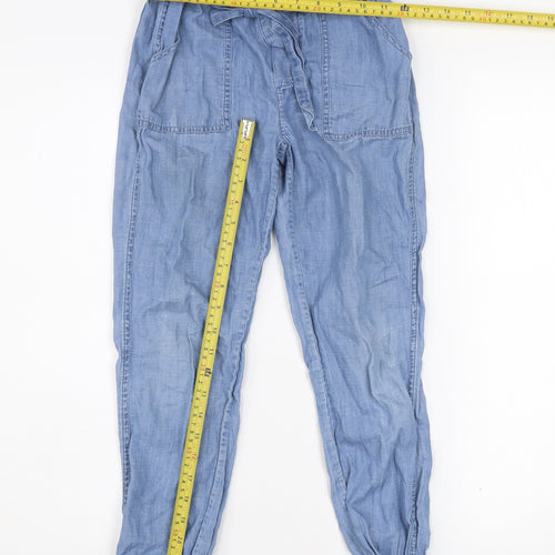 Boden Girls Blue Cotton Paperbag Tie Waist Trousers Size 10Y