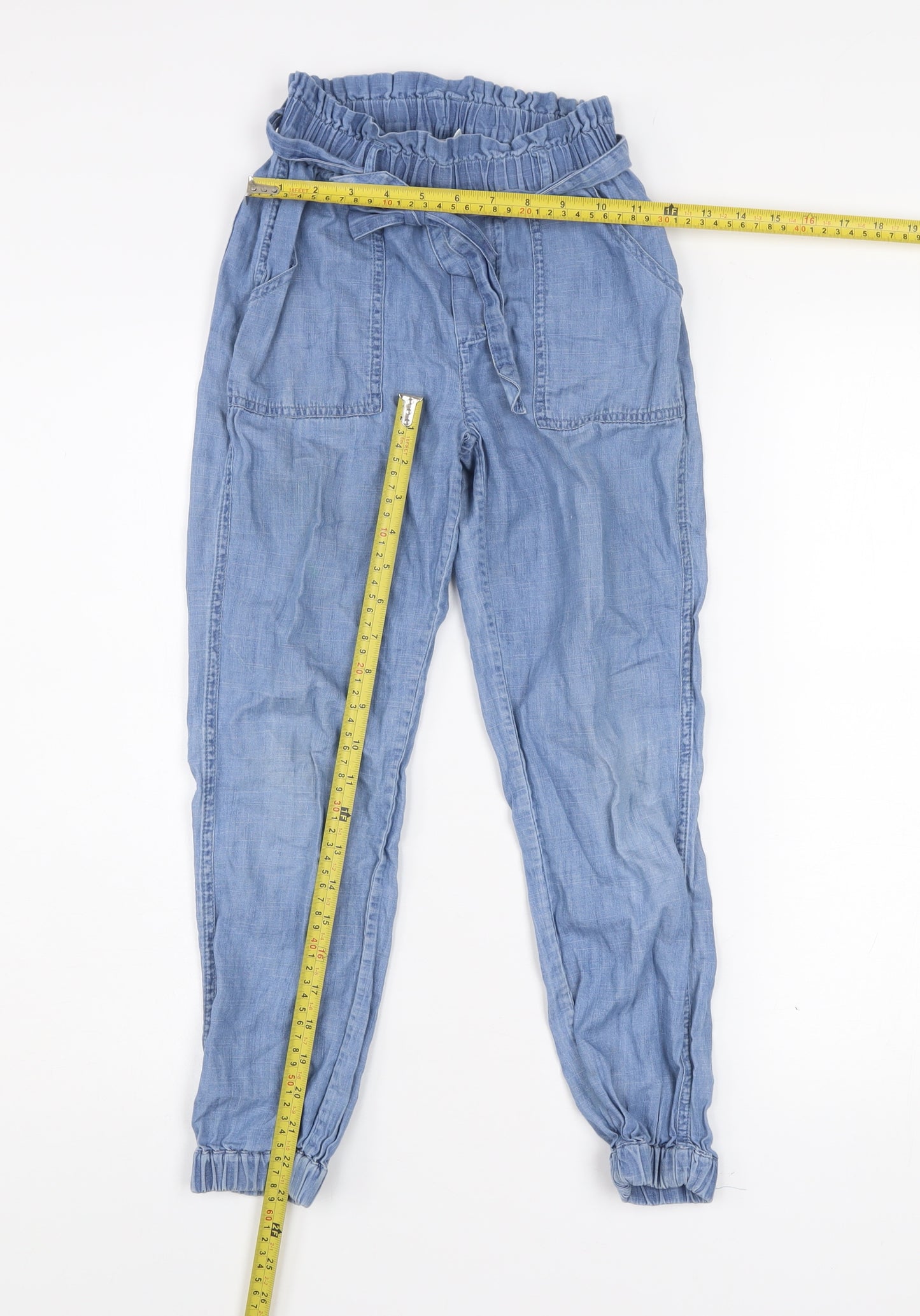Boden Girls Blue Cotton Paperbag Tie Waist Trousers Size 10Y