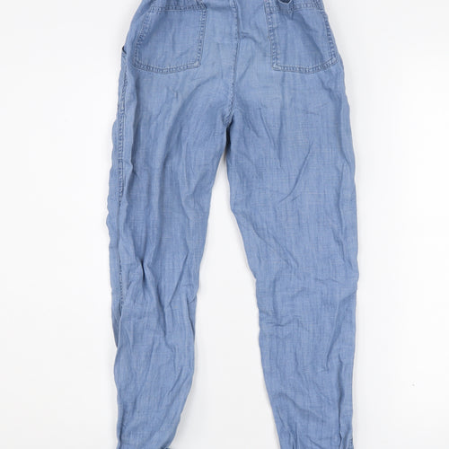 Boden Girls Blue Cotton Paperbag Tie Waist Trousers Size 10Y