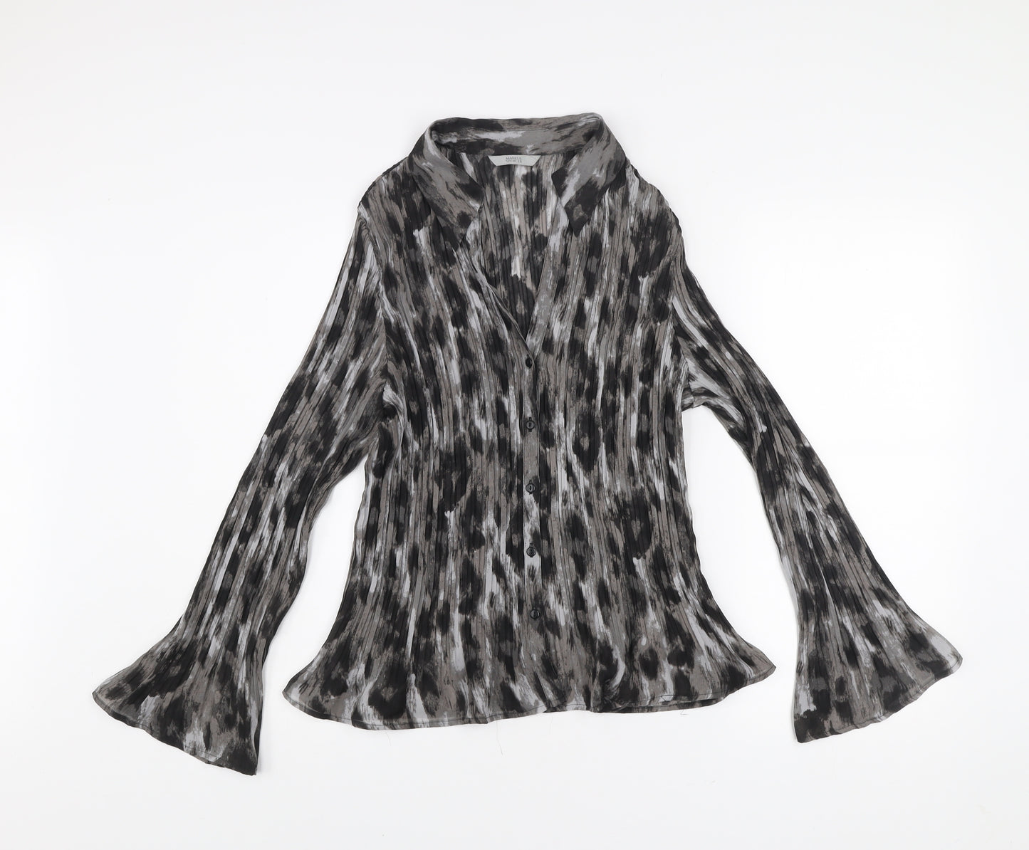 Marks and Spencer Womens Grey Animal Print Blouse UK 18 Long Sleeve Tunic