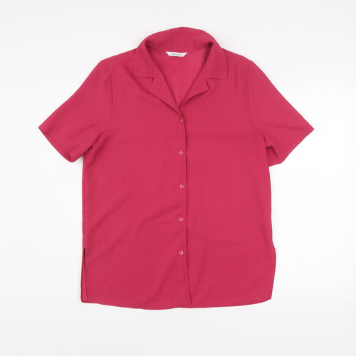 Berkertex Women Pink Size 12 Short Sleeve Button-Up Blouse