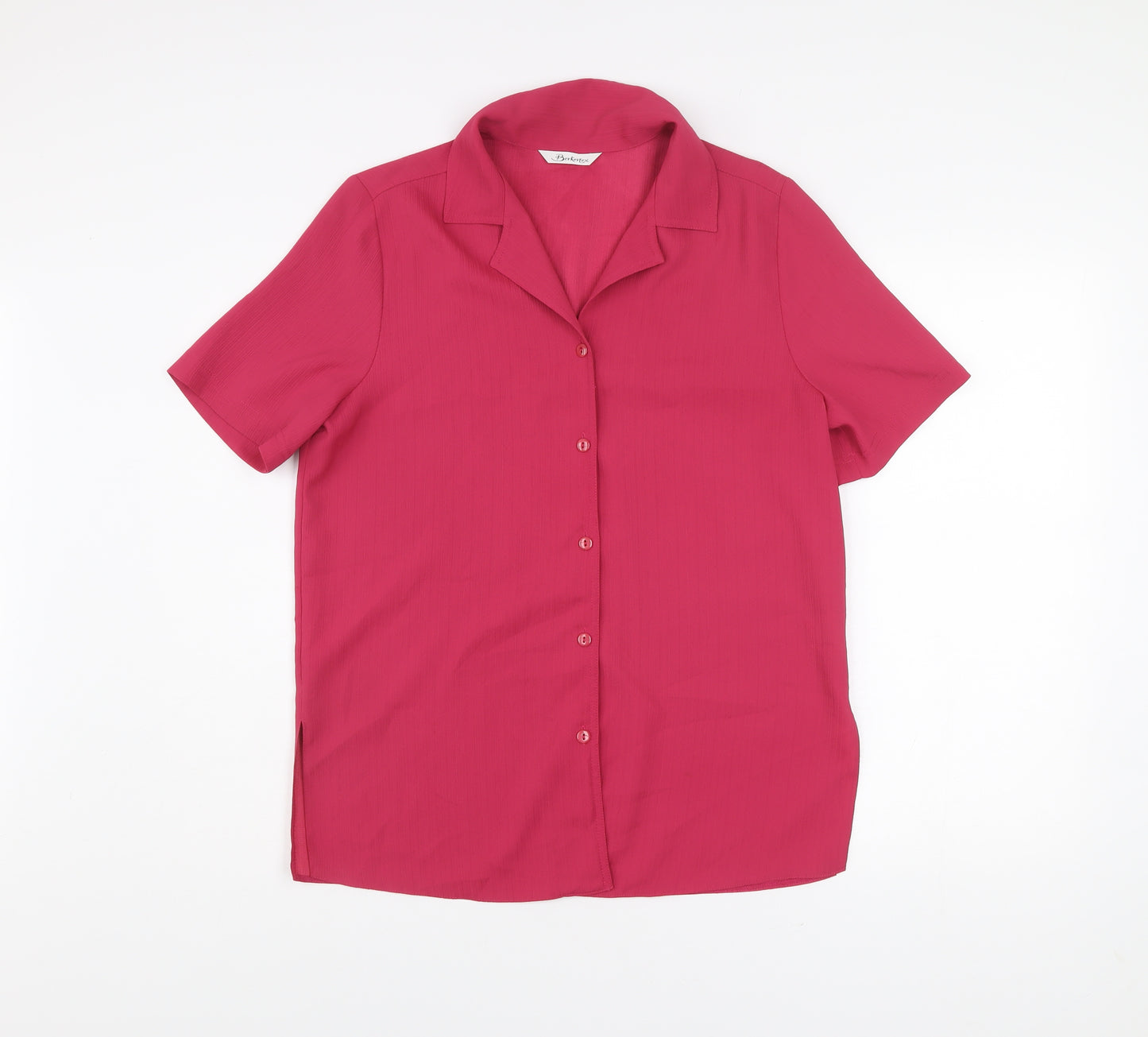 Berkertex Women Pink Size 12 Short Sleeve Button-Up Blouse