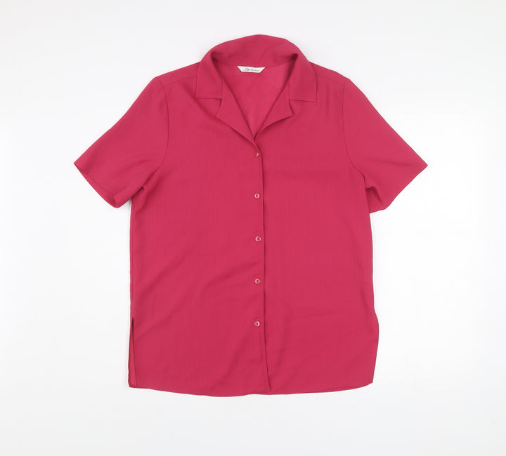 Berkertex Women Pink Size 12 Short Sleeve Button-Up Blouse