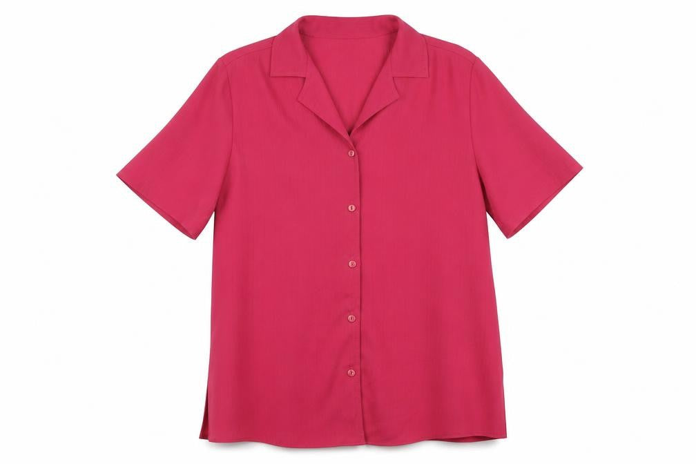 Front view of Berkertex Women Pink, size 12, Short Sleeve Button-Up Blouse