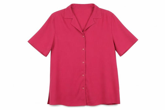 Front view of Berkertex Women Pink, size 12, Short Sleeve Button-Up Blouse