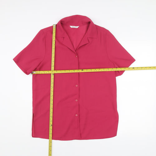 Berkertex Women Pink Size 12 Short Sleeve Button-Up Blouse